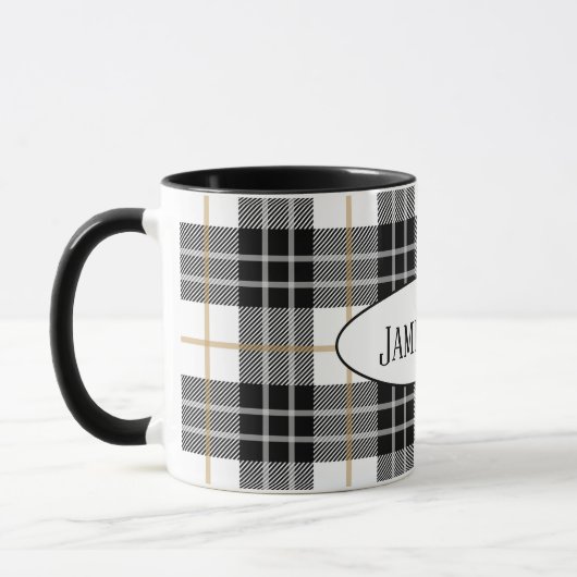 Mug tartan noir et blanc plaid (Gauche)