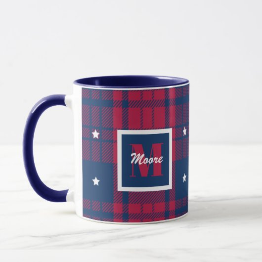 Mug Tartan - Patriotique - Bleu Rouge Étoiles Blanches (Gauche)