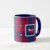 Mug Tartan - Patriotique - Bleu Rouge Étoiles Blanches (Devant droit)