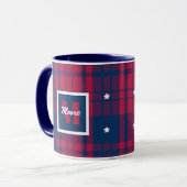 Mug Tartan - Patriotique - Bleu Rouge Étoiles Blanches (Devant gauche)