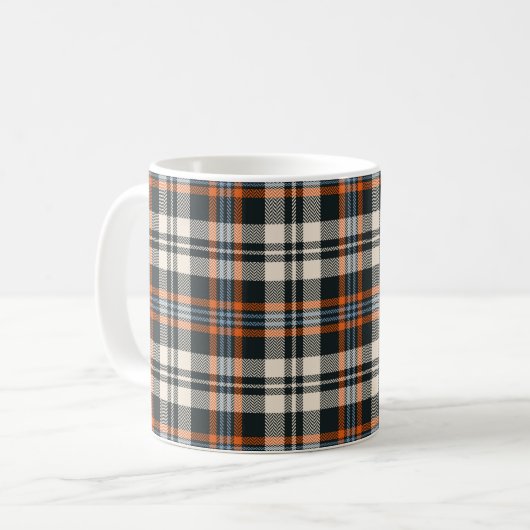 Mug Tartan plaid automne motif en noir, orange, bleu (Devant gauche)