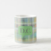 Mug Tartan plaid initiales vert bleu gris beige pastel (Centre)