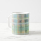 Mug Tartan plaid moderne pastel jaune cyan gris vert (Devant gauche)