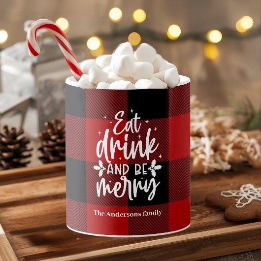 Mug Tartan Rouge de Buffalo « Mangez, Buvez & Soyez Jo