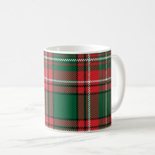 Mug Tartan traditionnel : motif plaid rouge-vert. (Devant droit)