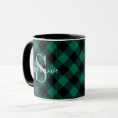 Mug Tartan Vert Buffalo Nom Monogramme Rustique (Devant gauche)