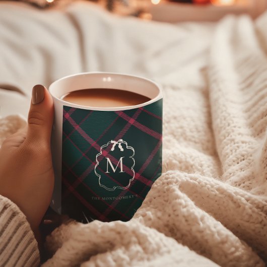 Mug Tartan vert et rose | Photo Monogramme 2 personnal