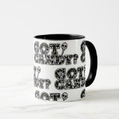 Mug T'as du bonbon ? Halloween à crânes noirs et blanc (Devant droit)