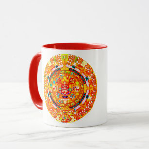 Mug tasa con el Calendario azteca en tonos rojos