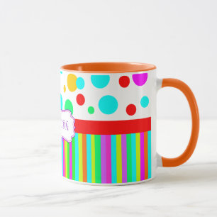 Mug tasse, pois et monogramme colorés de rayures