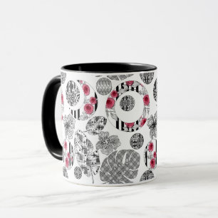 Mug Tasse, Rouge et Noir, Broderie, Patchwork, Rustiqu
