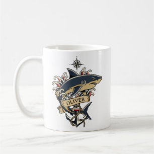 Mug Tatouage d'ancre nautique requin traditionnel vint