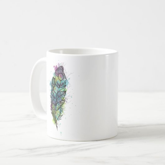 Mug Tatouage de plume d'aquarelle (Devant gauche)