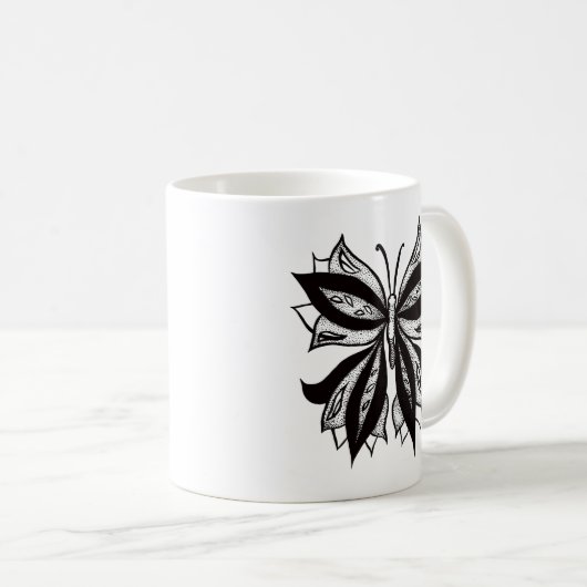 Mug Tatouage Tribal Noir Et Blanc Papillon (Devant droit)