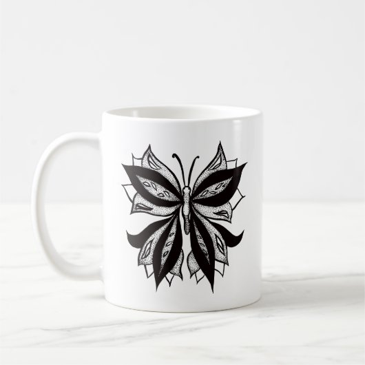 Mug Tatouage Tribal Noir Et Blanc Papillon (Gauche)