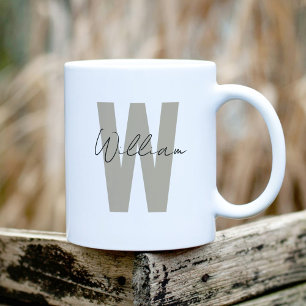 Mug Taupe Lettre initiale Minimaliste Simple Nom perso