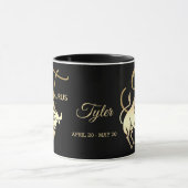 Mug Taurus ♉ signe d'anniversaire Zodiac / Noir et or (Centre)