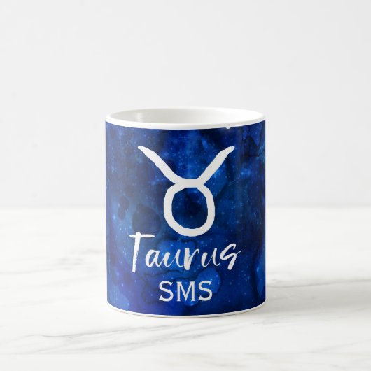 Mug Taurus Zodiac Constellation Blue Galaxy Monogramme (Centre)