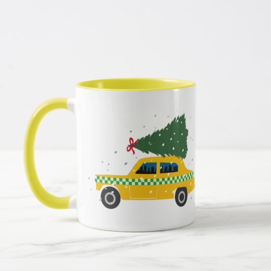 Mug Taxi-taxi jaune Arbre de Noël Dessin Neige (Gauche)