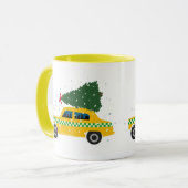 Mug Taxi-taxi jaune Arbre de Noël Dessin Neige (Devant gauche)