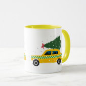 Mug Taxi-taxi jaune Arbre de Noël Dessin Neige (Devant droit)