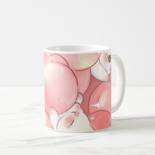 Mug Taza Adorable de Diseño de conejitos fondo rosa (Devant droit)