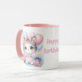 Mug Taza de Cumpleaños con Gatito y Globos  (Devant gauche)