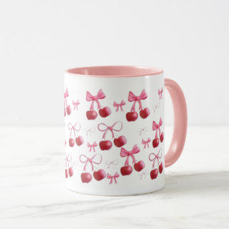 Mug Taza estética de cerezas y lazos 