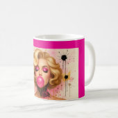 Mug Taza Pop Art Glam con Mujer Rubia y Chicle (Devant droit)