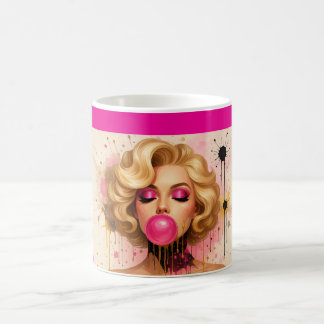 Mug Taza Pop Art Glam con Mujer Rubia y Chicle