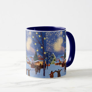 Mug Taza Pueblo Navideño y Fuegos Artificiales
