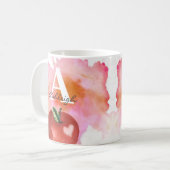 Mug Teacher Apple Heart Monogramme Nom Rouge Rose (Devant gauche)