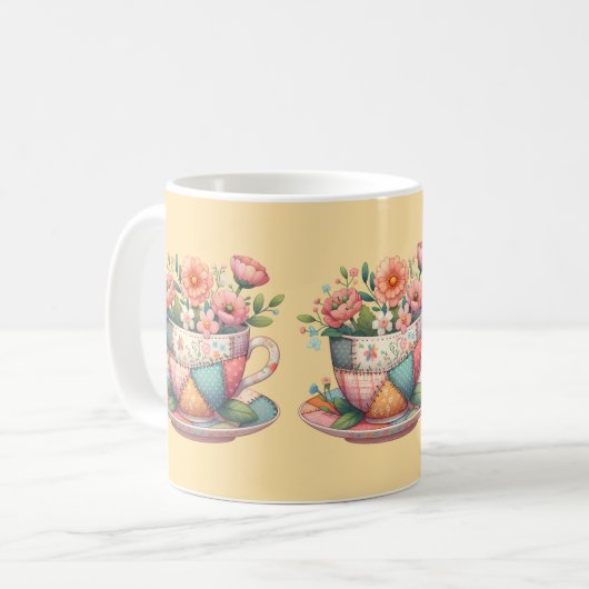 Mug Teacup Patchwork avec Fleurs Whimsical (Devant gauche)