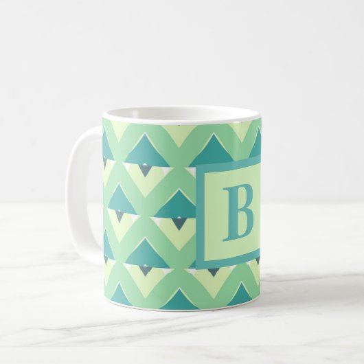 Mug Teal and Blue Geometric Pattern Monogram (Devant gauche)