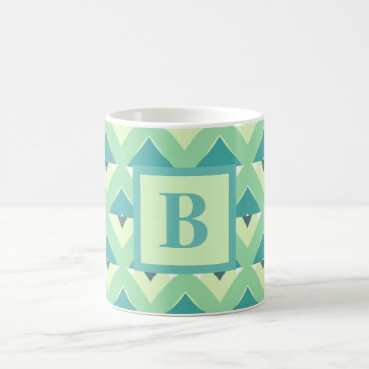 Mug Teal and Blue Geometric Pattern Monogram (Centre)