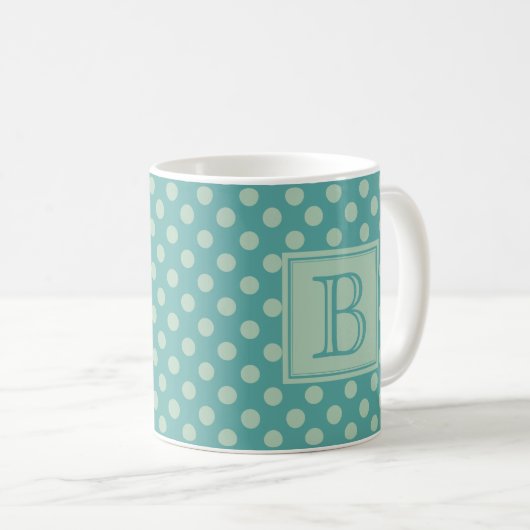 Mug Teal Monogram Polka Dot Pattern (Devant droit)