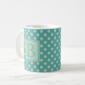 Mug Teal Monogram Polka Dot Pattern (Devant gauche)