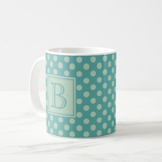 Mug Teal Monogram Polka Dot Pattern (Devant gauche)