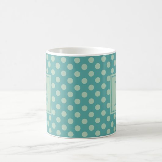 Mug Teal Monogram Polka Dot Pattern (Centre)