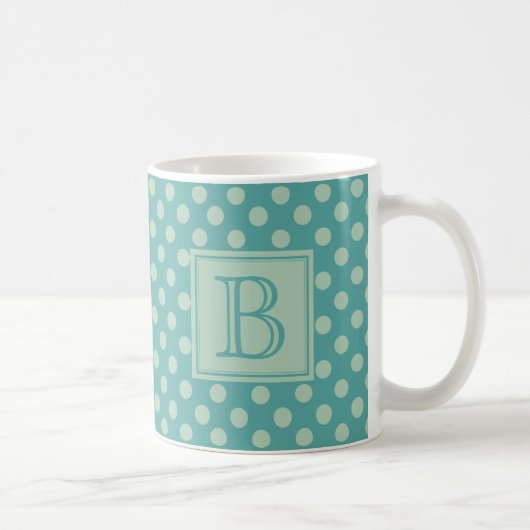 Mug Teal Monogram Polka Dot Pattern (Droite)
