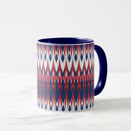 Mug Technique de l'Ikat Motif blanc bleu rouge Jacquar (Devant droit)