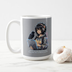 Mug Techno-fille avec corbeau et ordinateur portable
