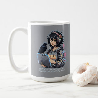 Mug Techno-fille avec corbeau et ordinateur portable