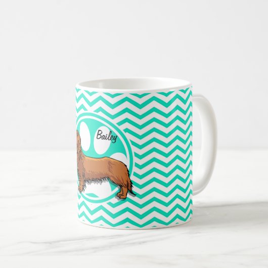 Mug Teckel ; Aqua Chevron vert (Devant droit)