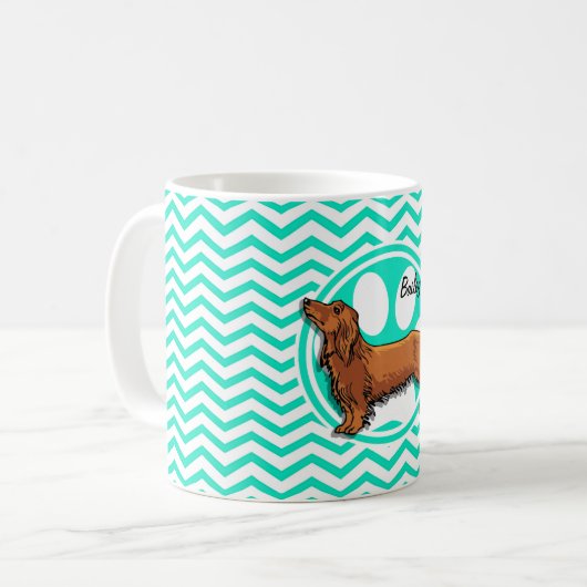 Mug Teckel ; Aqua Chevron vert (Devant gauche)