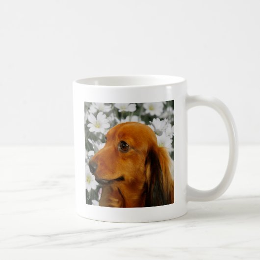 Mug Teckel mignon (aux cheveux longs Brown) en fleurs (Droite)