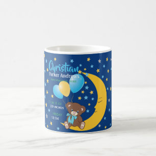 Mug Teddy Bear assis sur la Lune Baby Birth Statistiqu