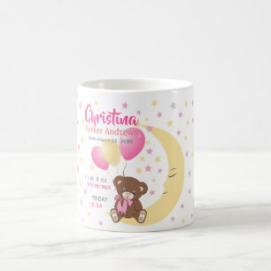 Mug Teddy Bear assis sur la Lune Baby Birth Statistiqu