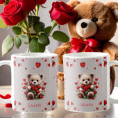 Mug Teddy Bear Coeurs rouges Roses Valentines
