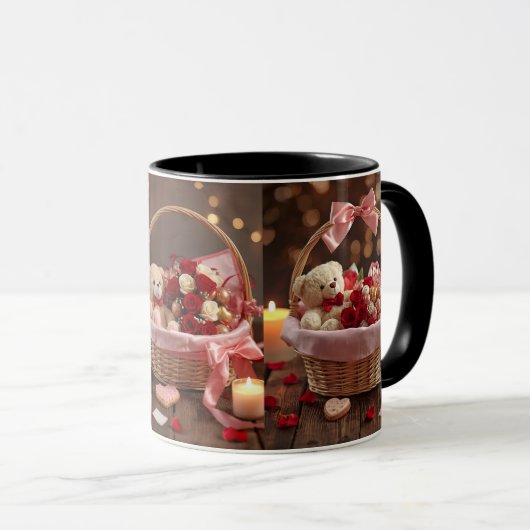 Mug Teddy Rose Basket Romantic Valentines Morning (Devant droit)